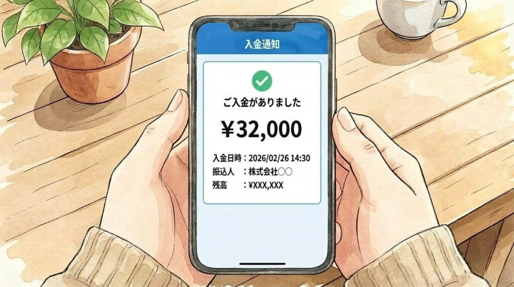銀行アプリの入金通知画面
