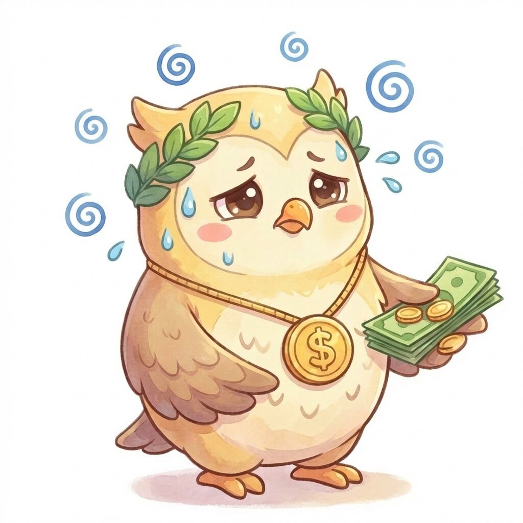 マネスピ管理人フクロウ「困った顔」