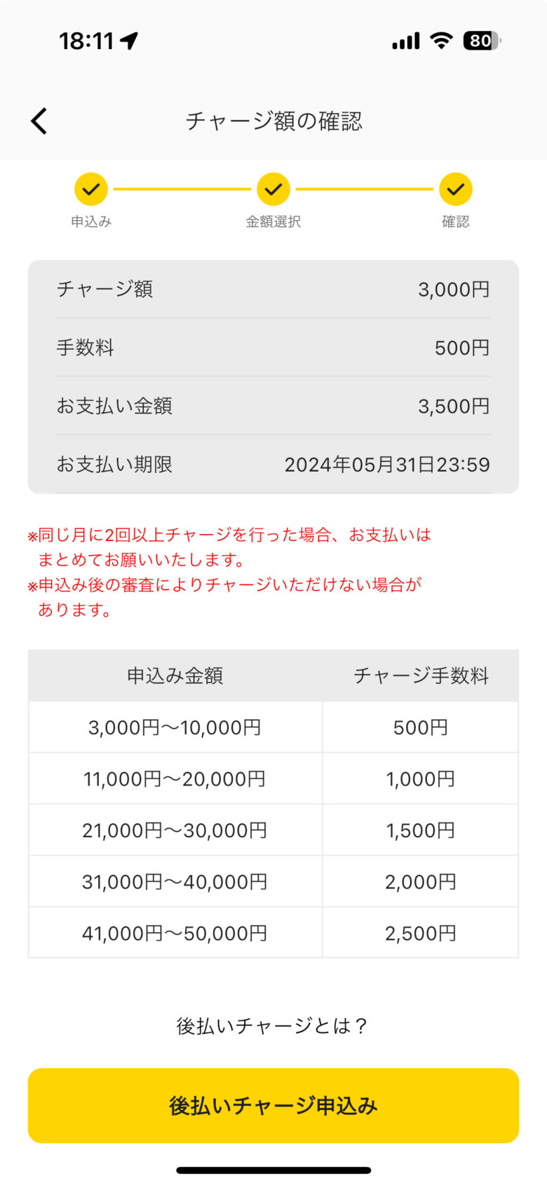 セルペイ後払いチャージ手順⑨