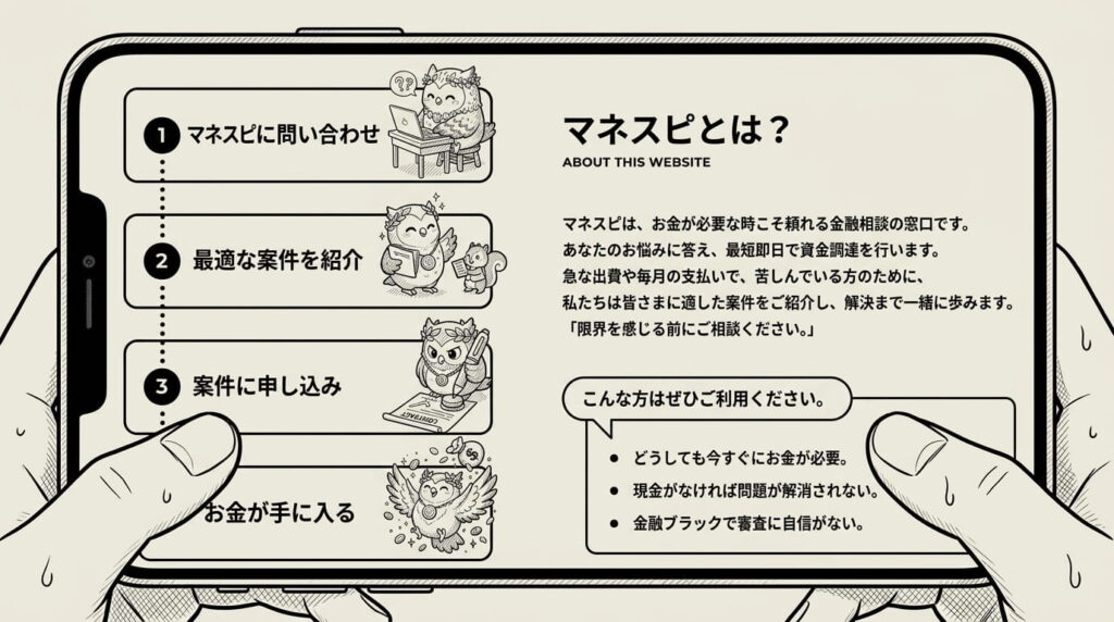 スマホで「マネスピ」の記事を読んでいる手元