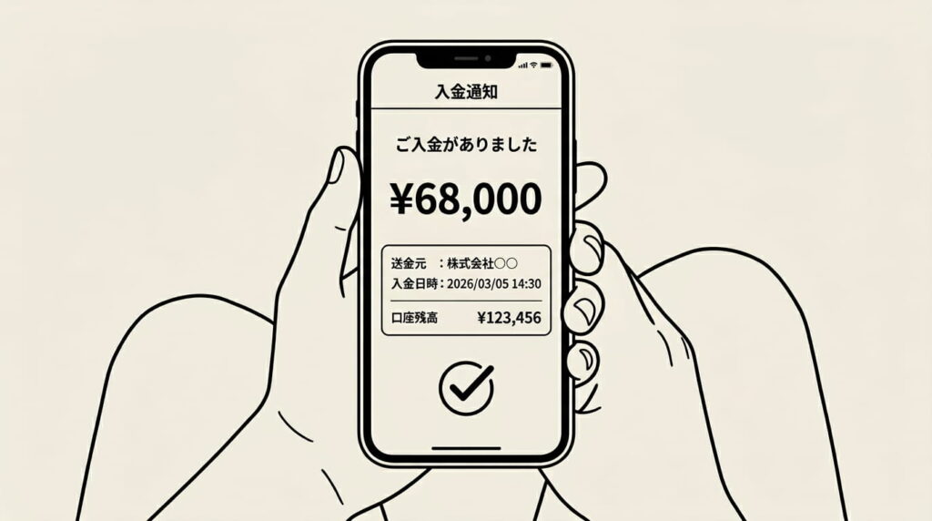 ネットバンキングの入金通知画面のイメージ