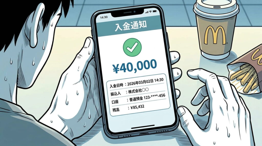 ネットバンキングの入金通知画面