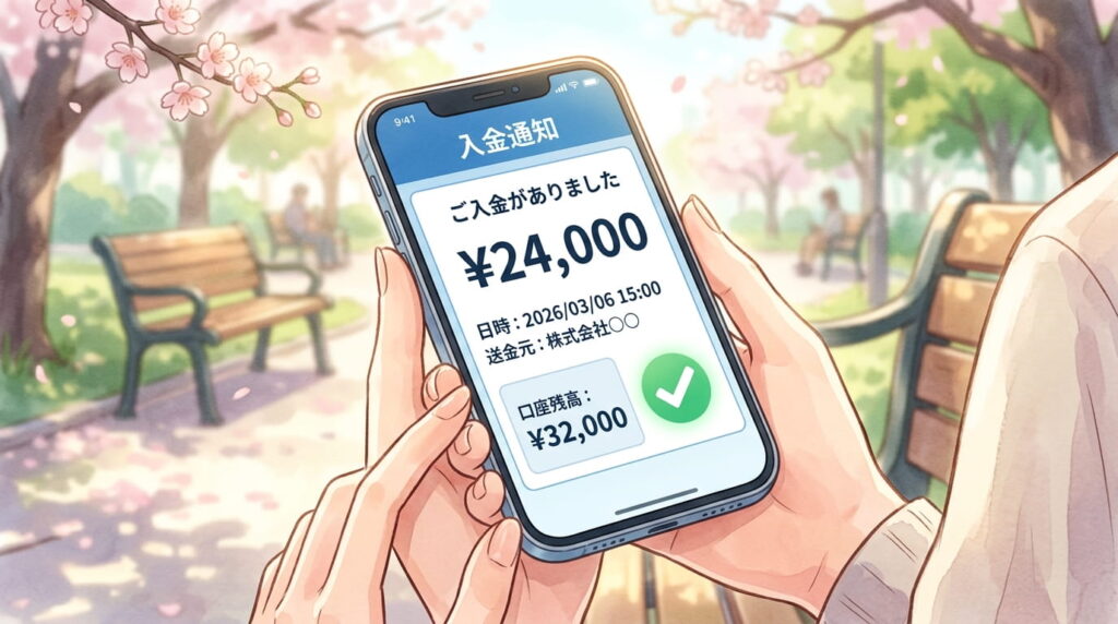 ネットバンキングの入金通知画面のイメージ