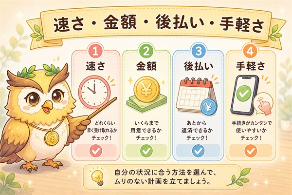 審査なしでお金を作る時に見る速さ・金額・後払い・手軽さ